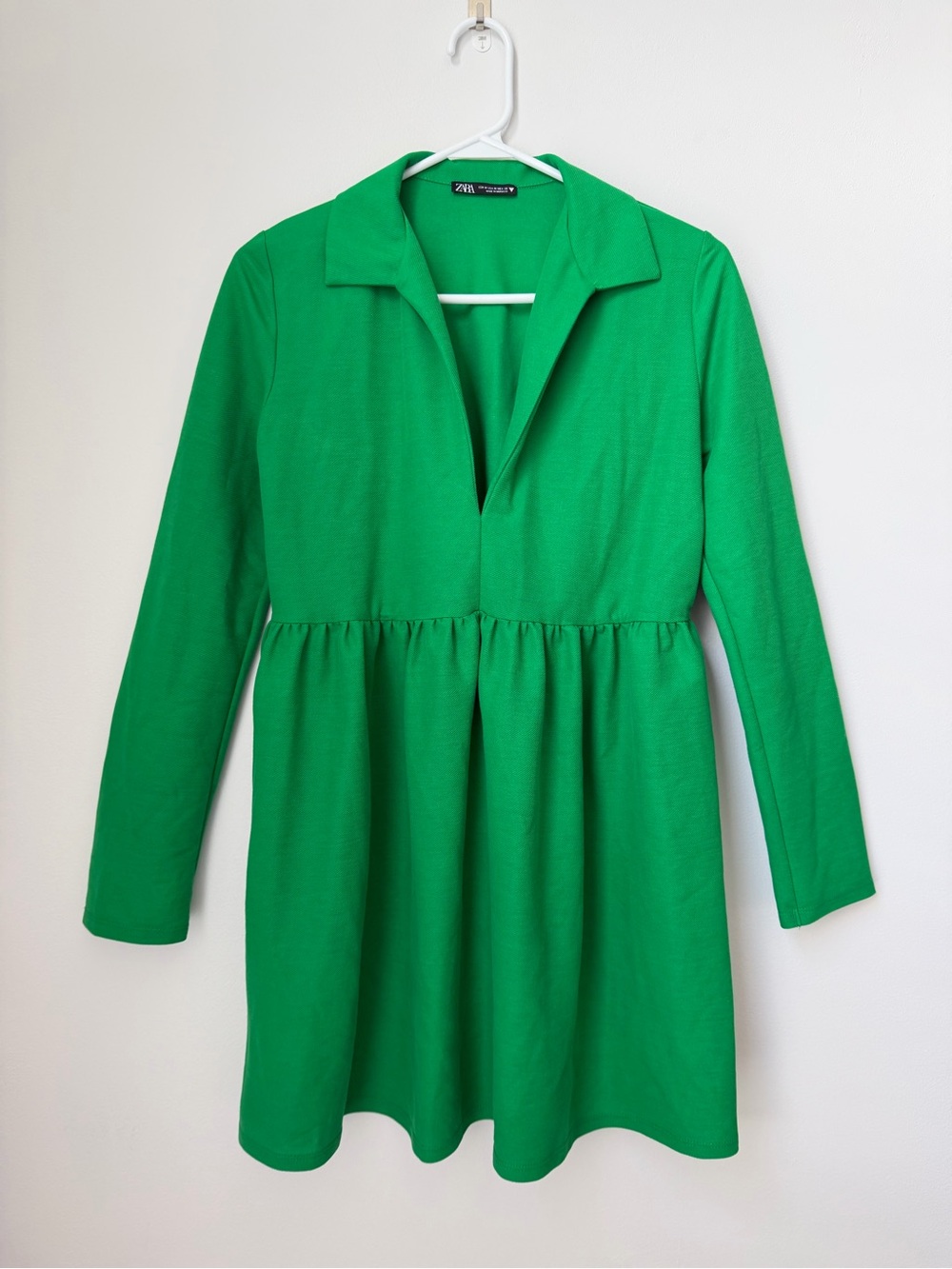 Zara Green Long Sleeve Collared Mini Dress Size Medium